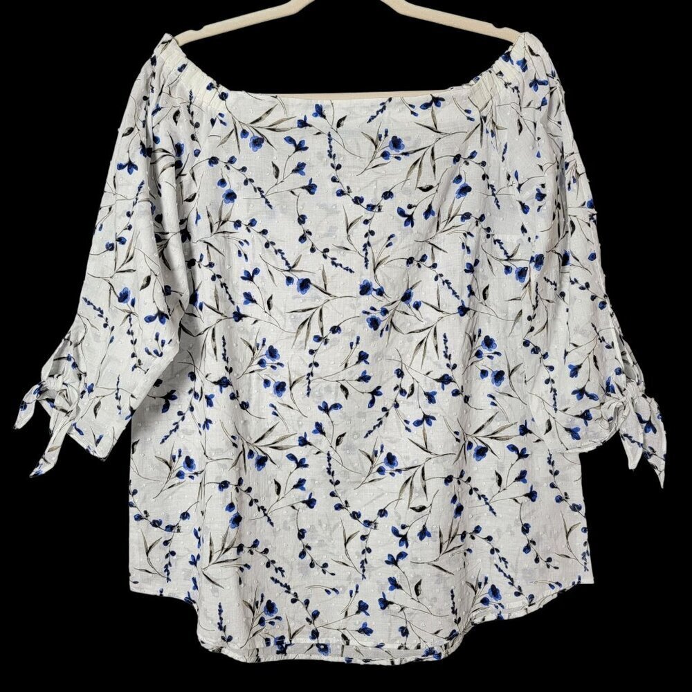 CeCe Womens White Floral Cottagecore Swiss Dot Cotton Off The Shoulder Top M